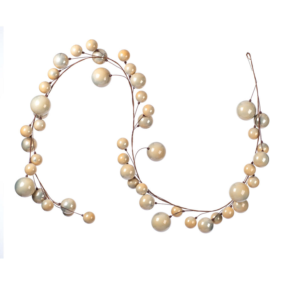 N222843 10 ft. Pearl Branch Ball Wire Garland, Oat