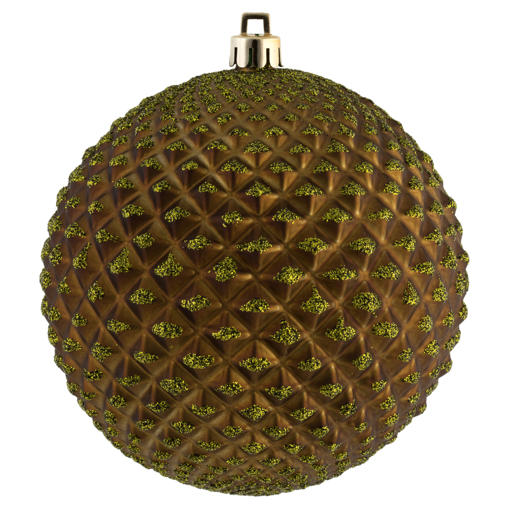 N188514D 4 in. Durian Glitter Ball Ornament, Olive - 6 Per Bag