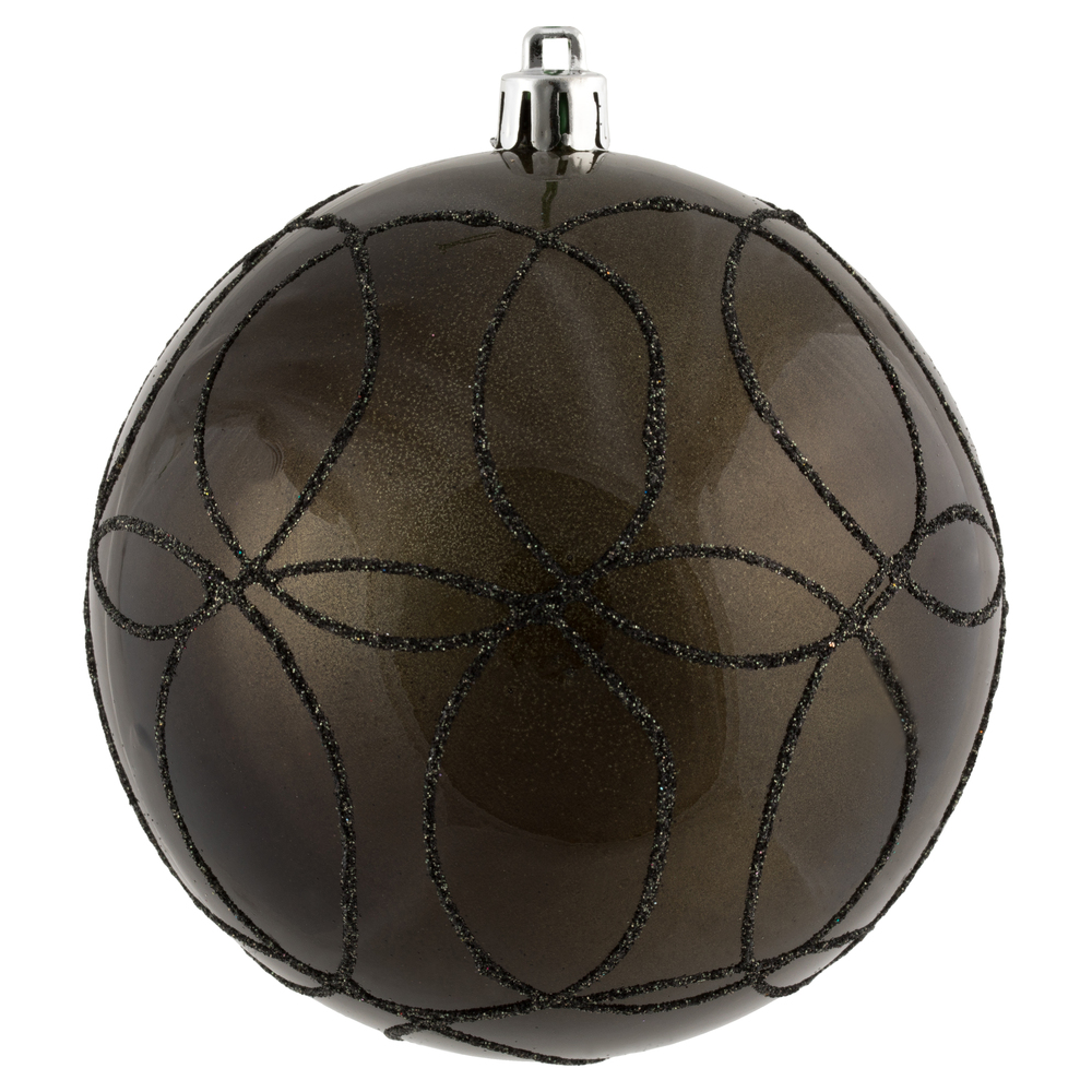 N182484D 4 in. Candy Finish Ball Ornament with Circle Glitter Pattern, Gunmetal - 4 Per Bag