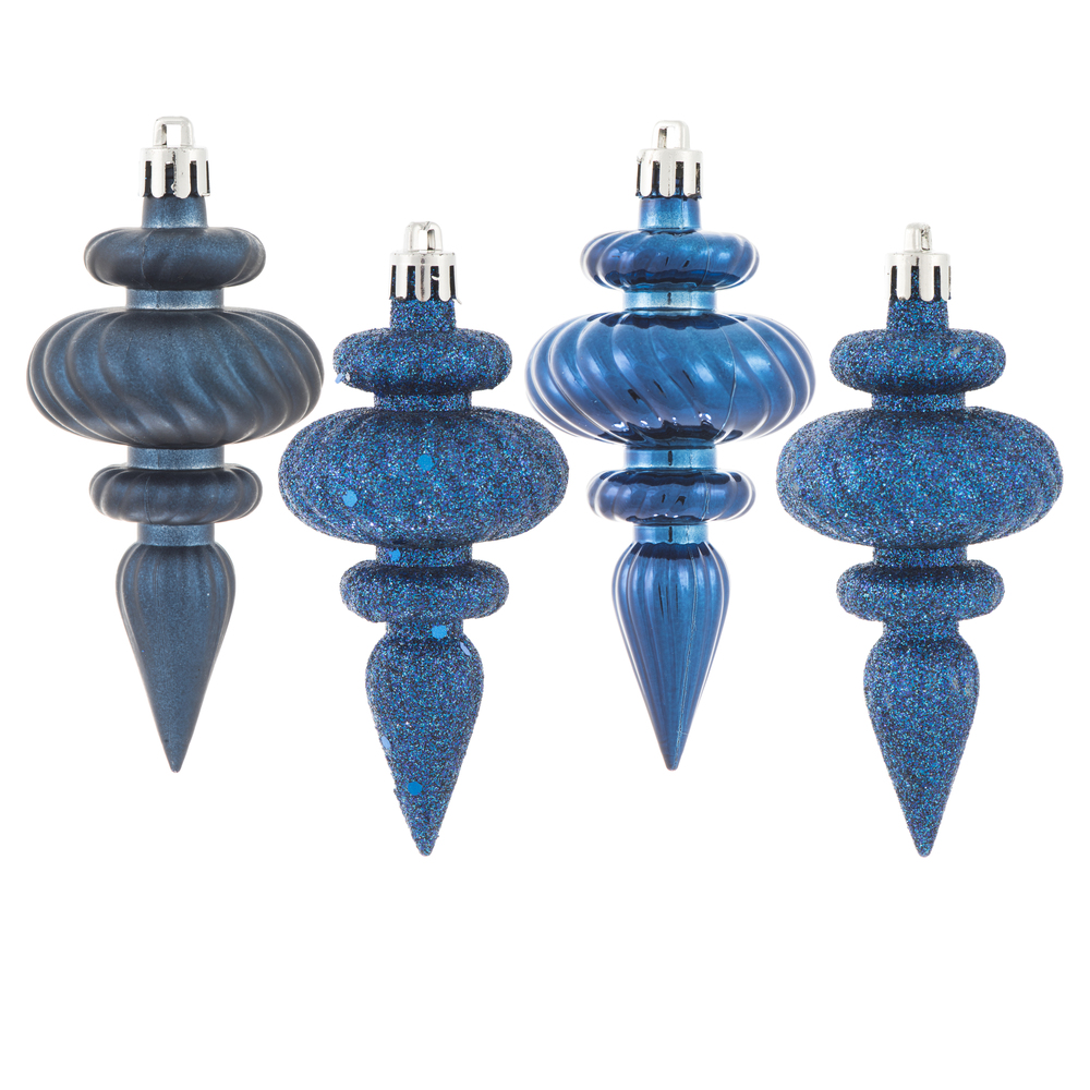 N500031 4 in. Assorted 4 Finish Finial Ornament, Midnight Blue - 8 Per Box