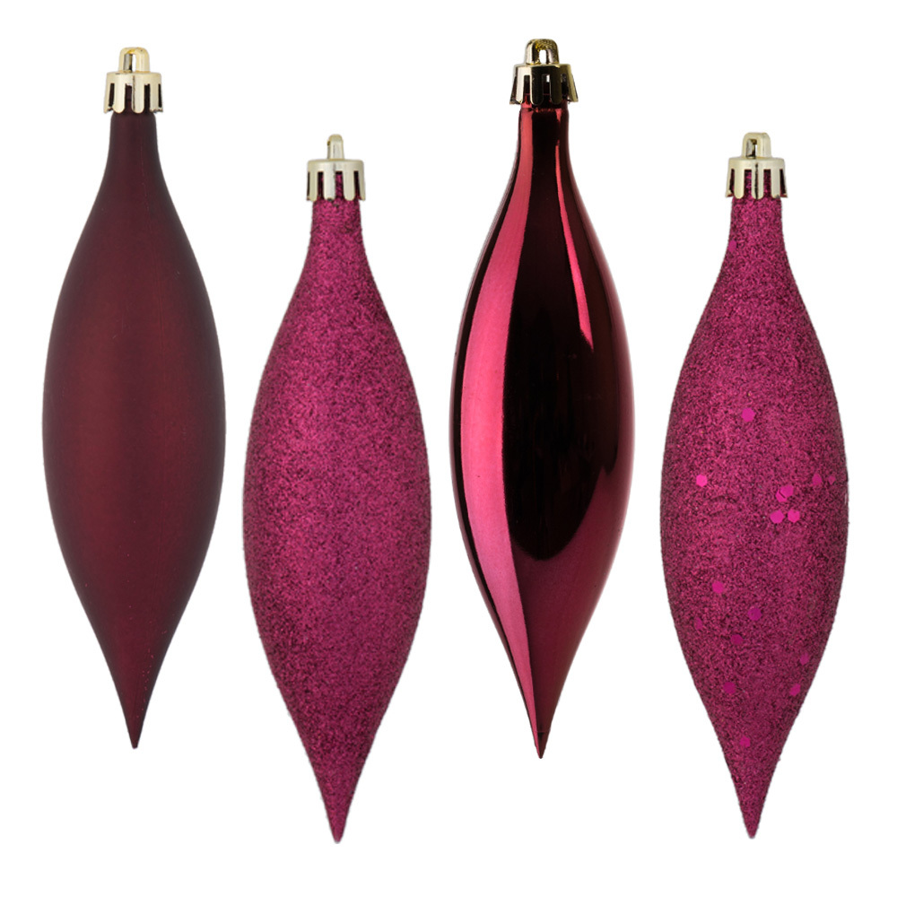 N500121 5.5 in. Assorted 4 Finish Drop Christmas Ornament, Berry Red - 8 Per Pack