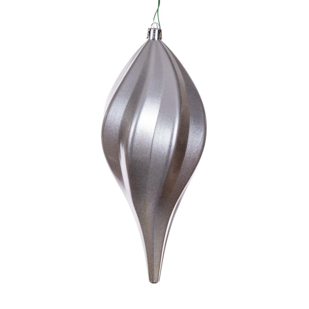 N189507DCV 8 in. Silver Candy Swirl Drop Drill UV Ornament - 3 per Bag