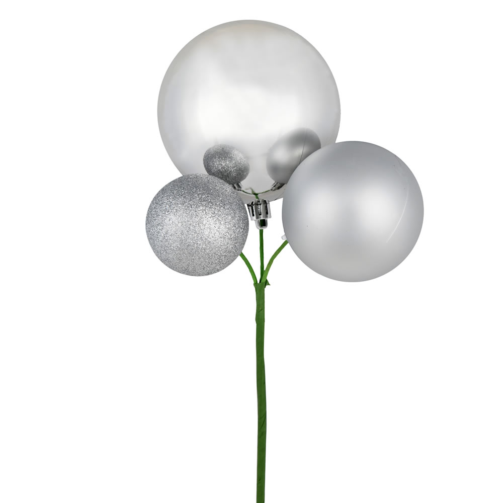 N193107 18 in. Ball Ornament Christmas Pick, Silver - 3 Per Bag