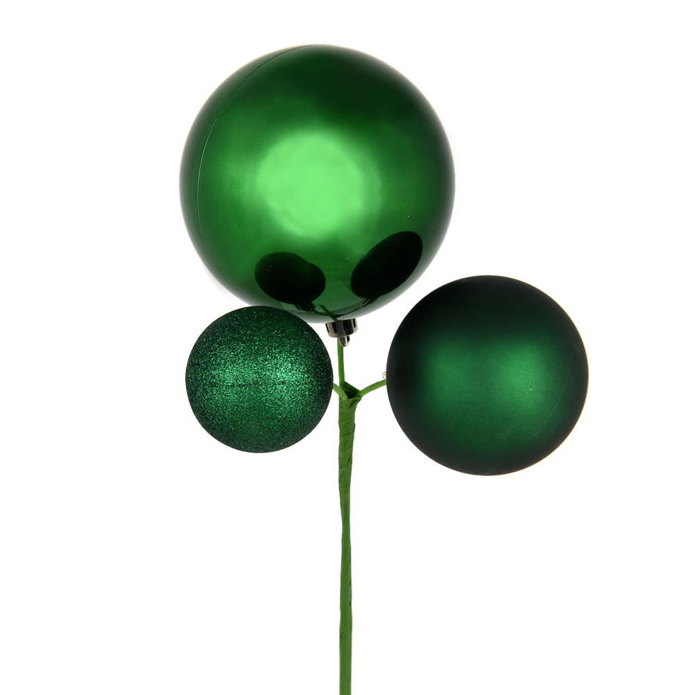 N193124 18 in. Ball Ornament Christmas Pick, Emerald - 3 Per Bag