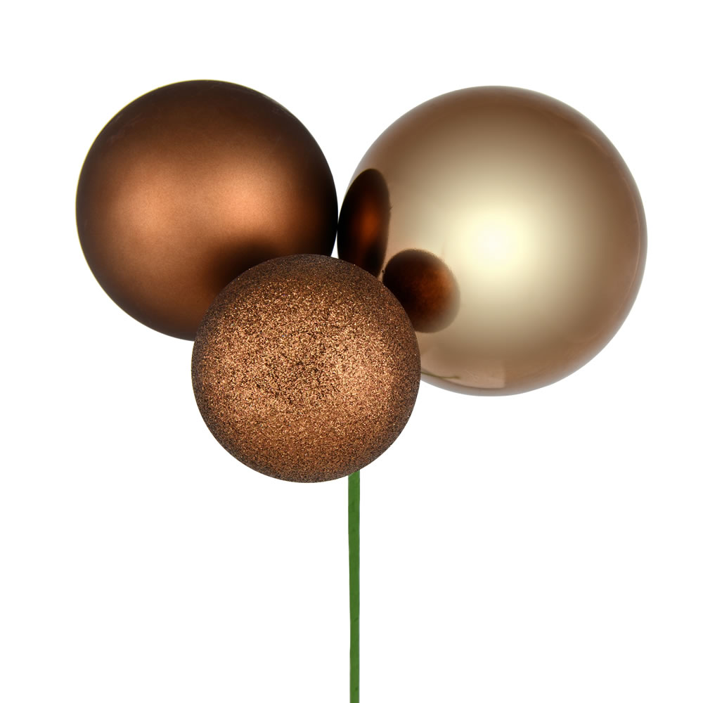 N193276 18 in. Ball Ornament Christmas Pick, Mocha - 2 Per Bag