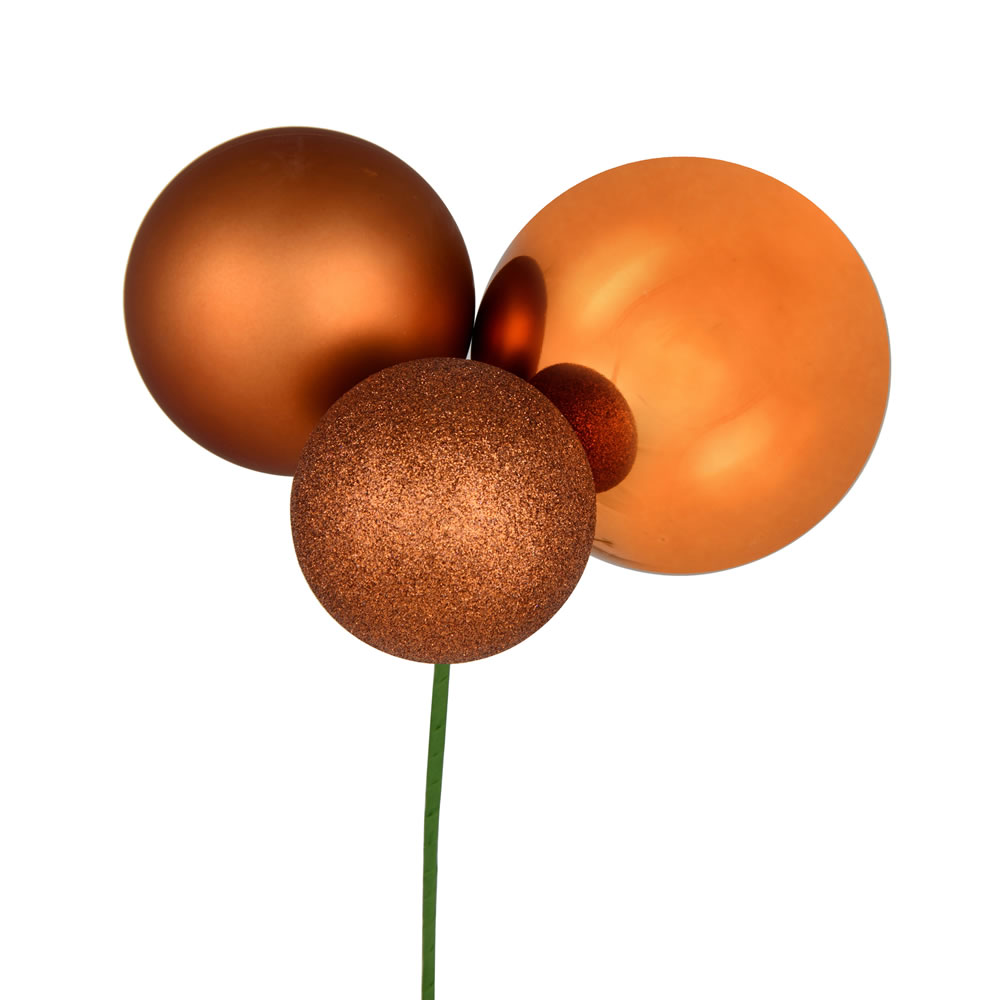 N193288 18 in. Ball Ornament Christmas Pick, Copper - 2 Per Bag
