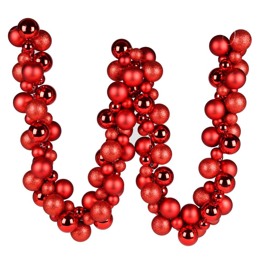 N191203 6 ft. Assorted Ornament Ball Christmas Garland, Red