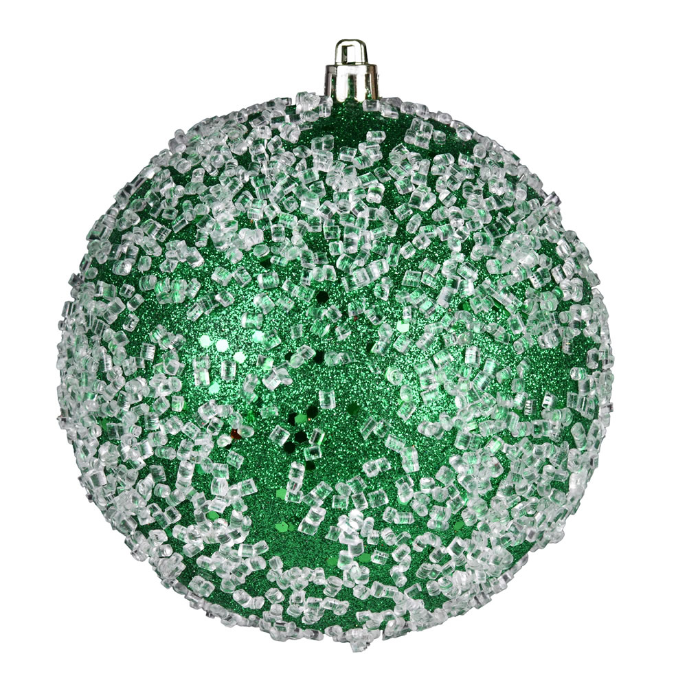N190104D 4 in. Glitter Hail Ball Ornament, Green - 6 Per Bag