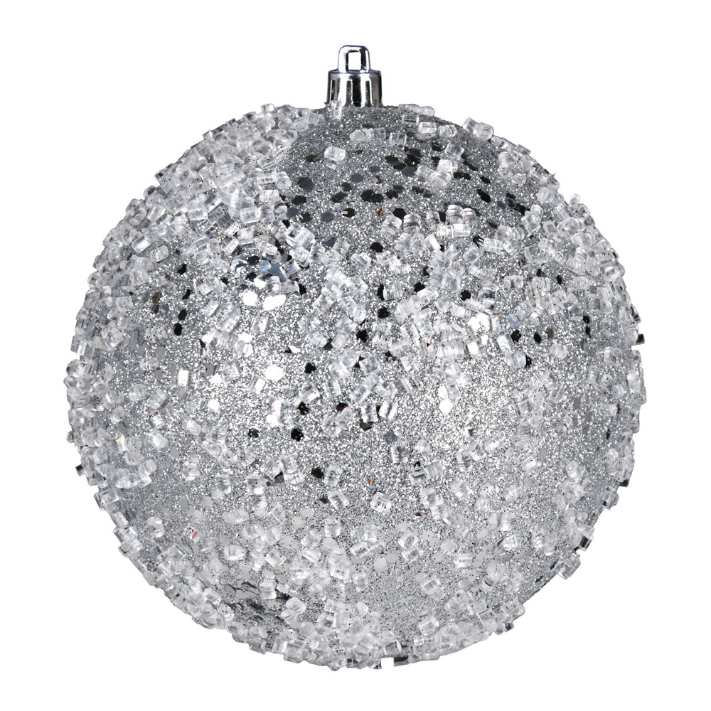 N190107D 4 in. Glitter Hail Ball Ornament, Silver - 6 Per Bag