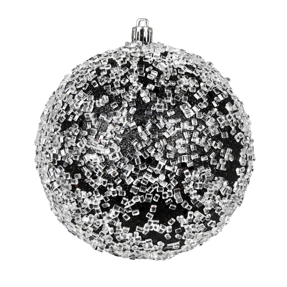 N190317D 6 in. Glitter Hail Ball Ornament, Black - 4 Per Bag