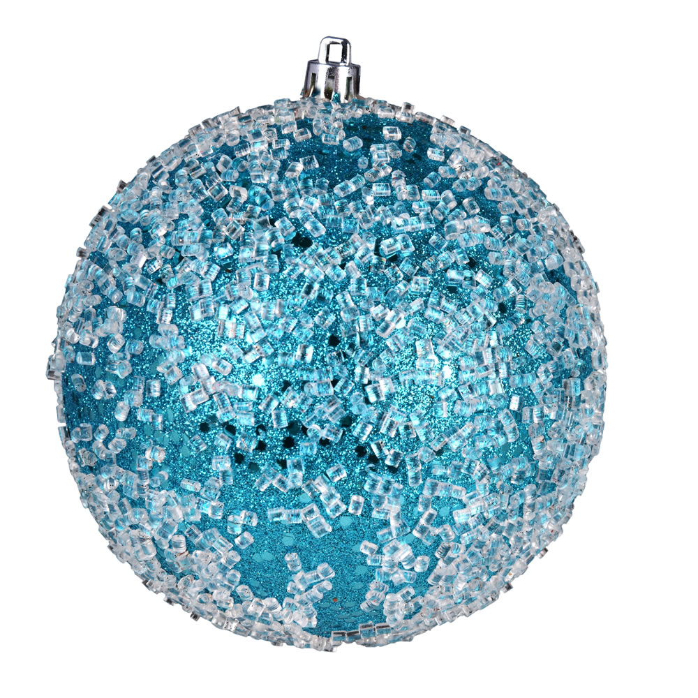 N190512D 10 in. Glitter Hail Ball Ornament, Turquoise