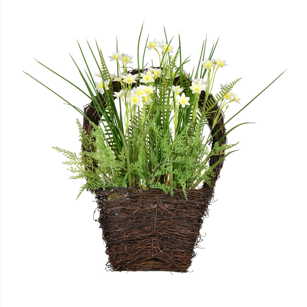 FJ190818 18 in. Artificial Daffodil Floral with Basket, Green