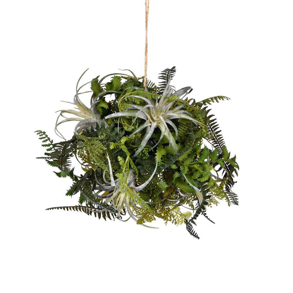 FT190303 10 in. Artificial Fern Ball Bush, Green