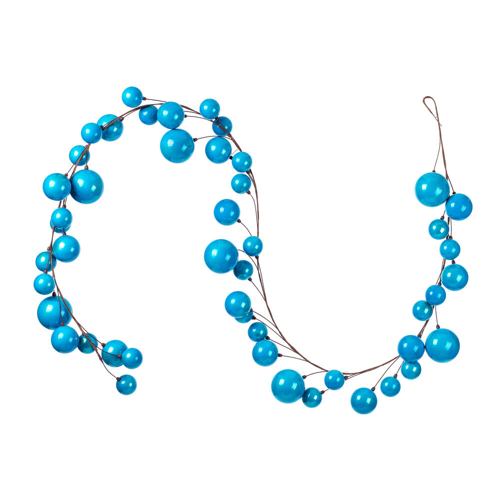 N222812 10 ft. Pearl Branch Ball Wire Garland, Turquoise