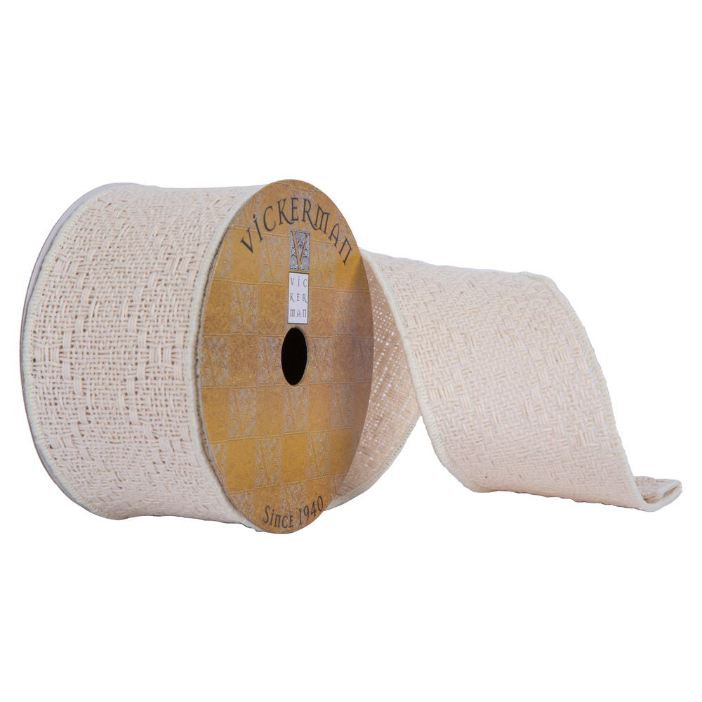 Q202027 2.5 in. x 10 yards Chunky Knit Ribbon, Cream