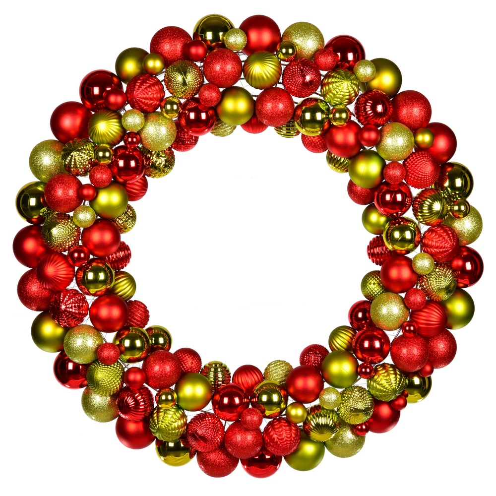 N200824 24 in. Assorted Ball Ornament Wreath, Red & Lime