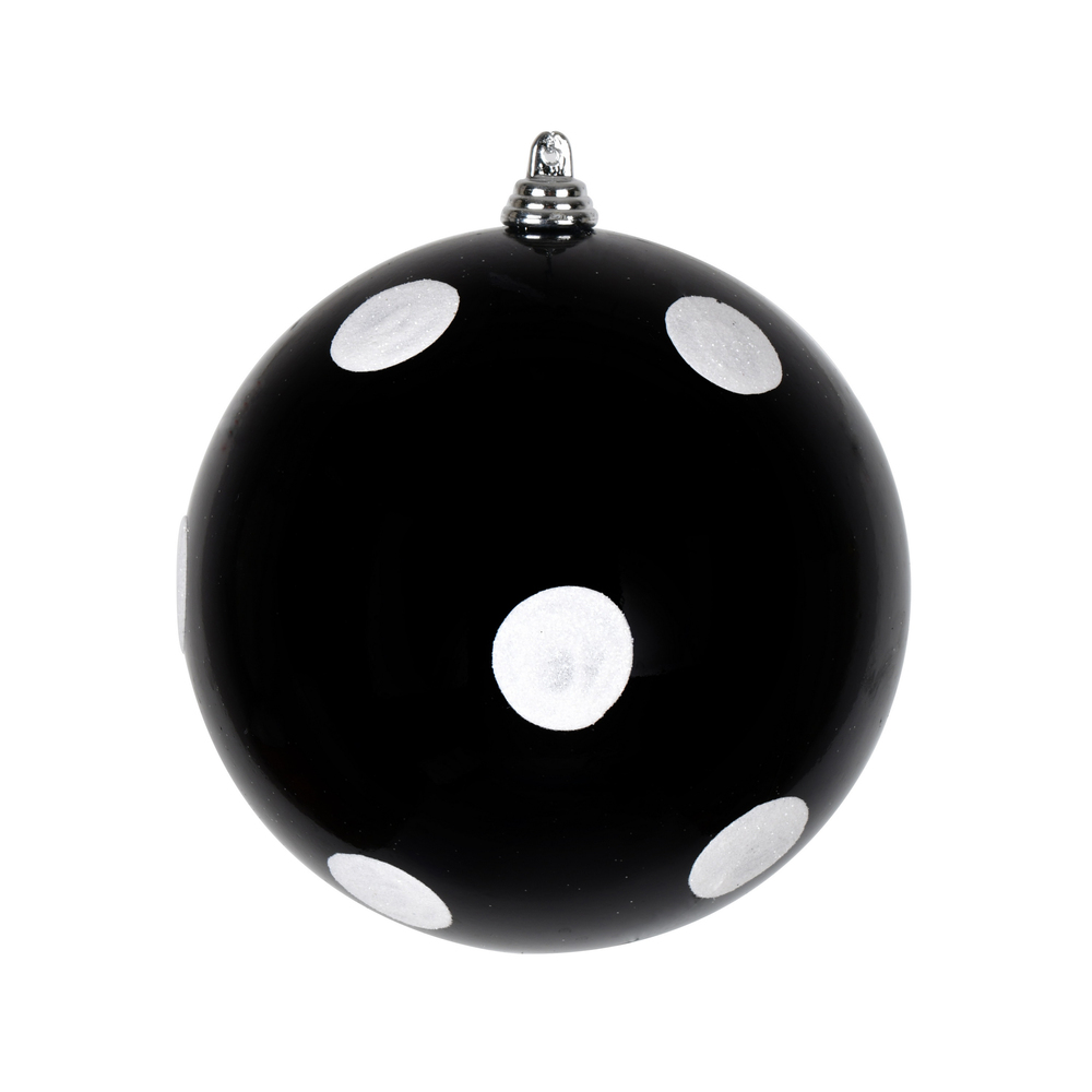 MC201217 4.75 in. Candy Finish Ball Ornament with White Glitter Dots, Black - 4 Per Bag