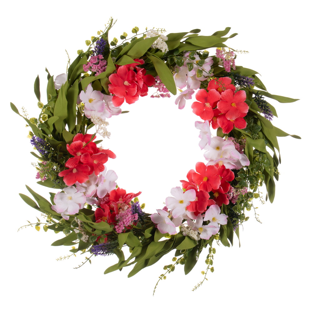 FT210022 22 in. Artificial Coral Mixed Floral Wreath, Light Pink