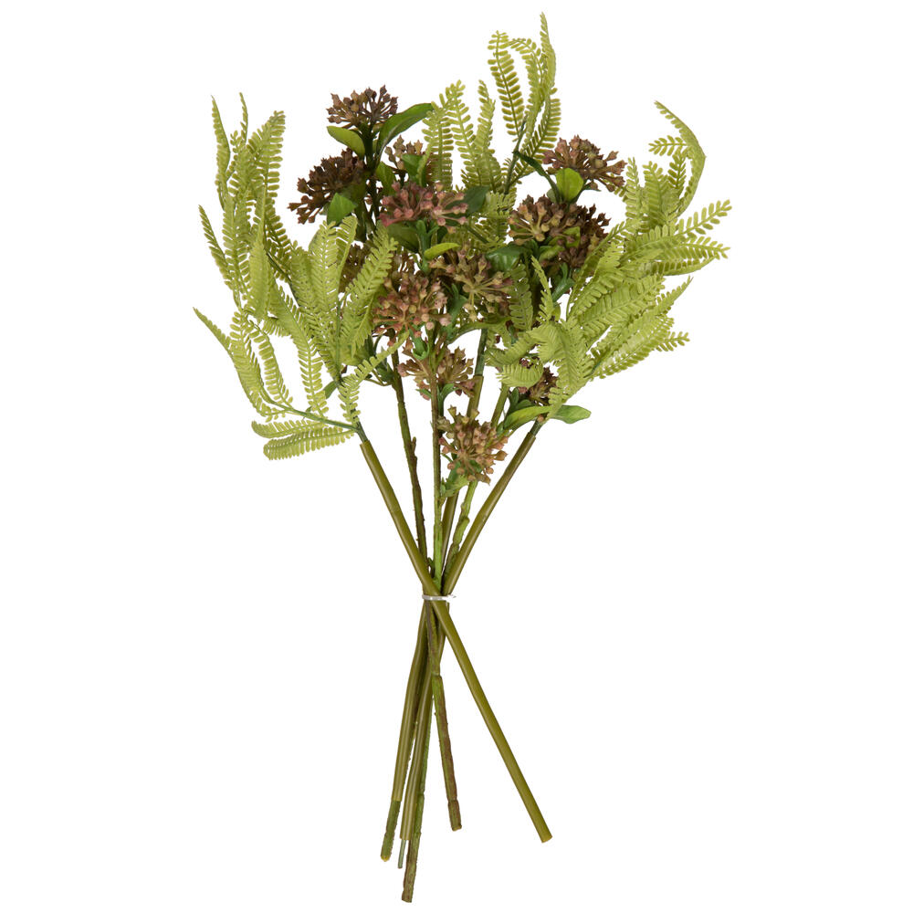 FM223003 14 in. Artificial Wild Berry & Green Fern Bundle, Penny Brown - 2 Per Bag