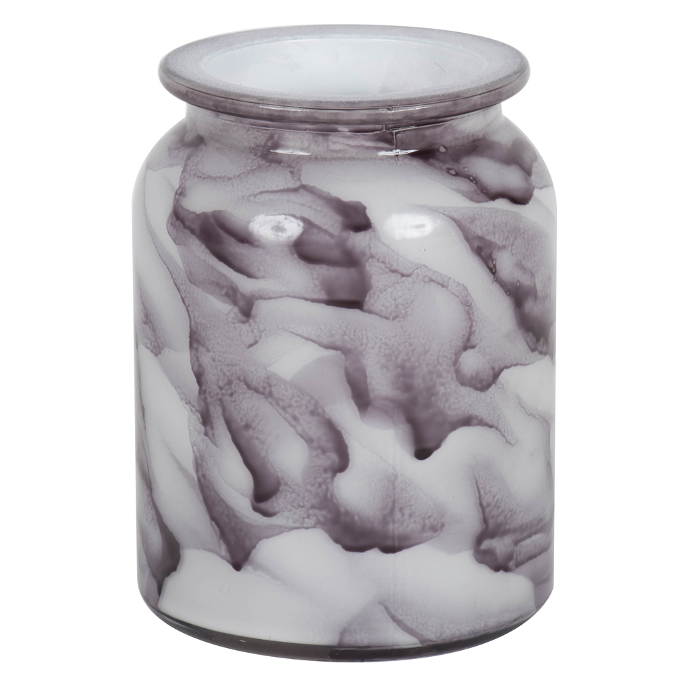 LG180712 5.8 in. Marble Paint Round Glass Container, White & Black
