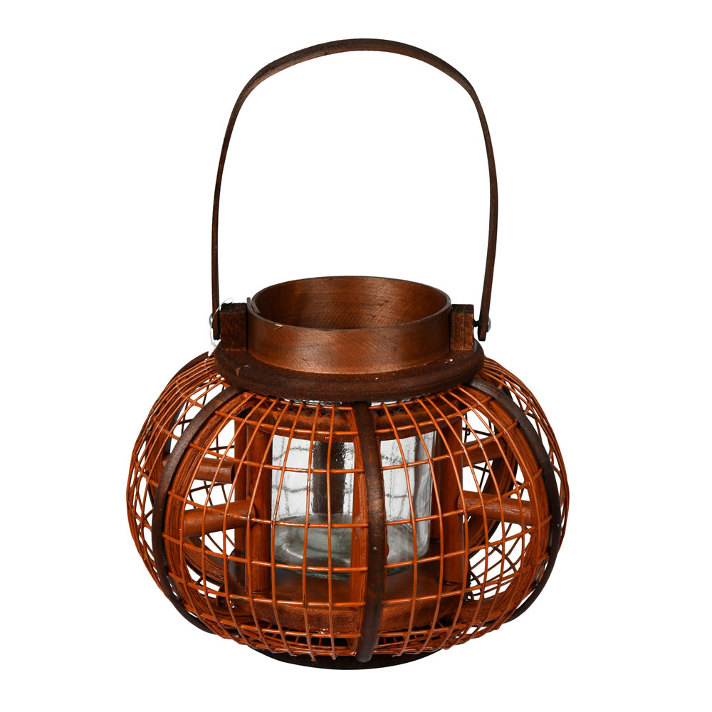 FQ193609 7.5 x 9 in. Iron Wire Lantern Container, Brown