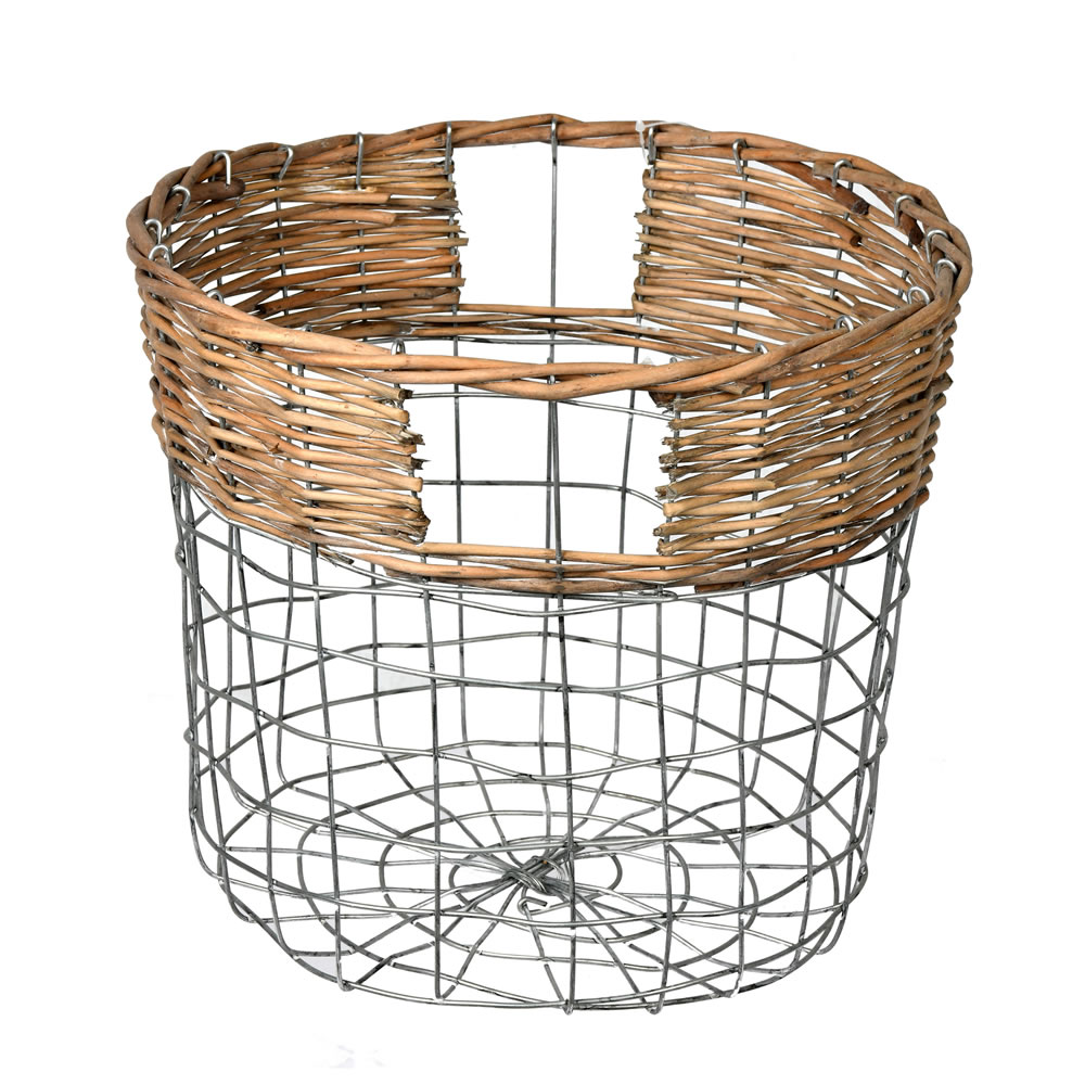 FQ195510 10.5 in. Round Wire Basket Container with Woven Bamboo, Brown