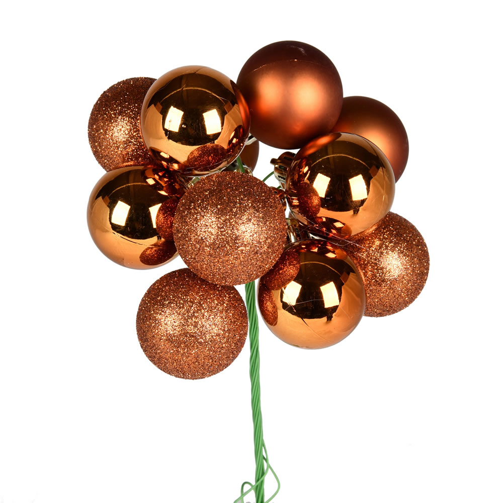 N192588 12 in. Ball Ornament Christmas Pick, Copper - 4 Per Bag
