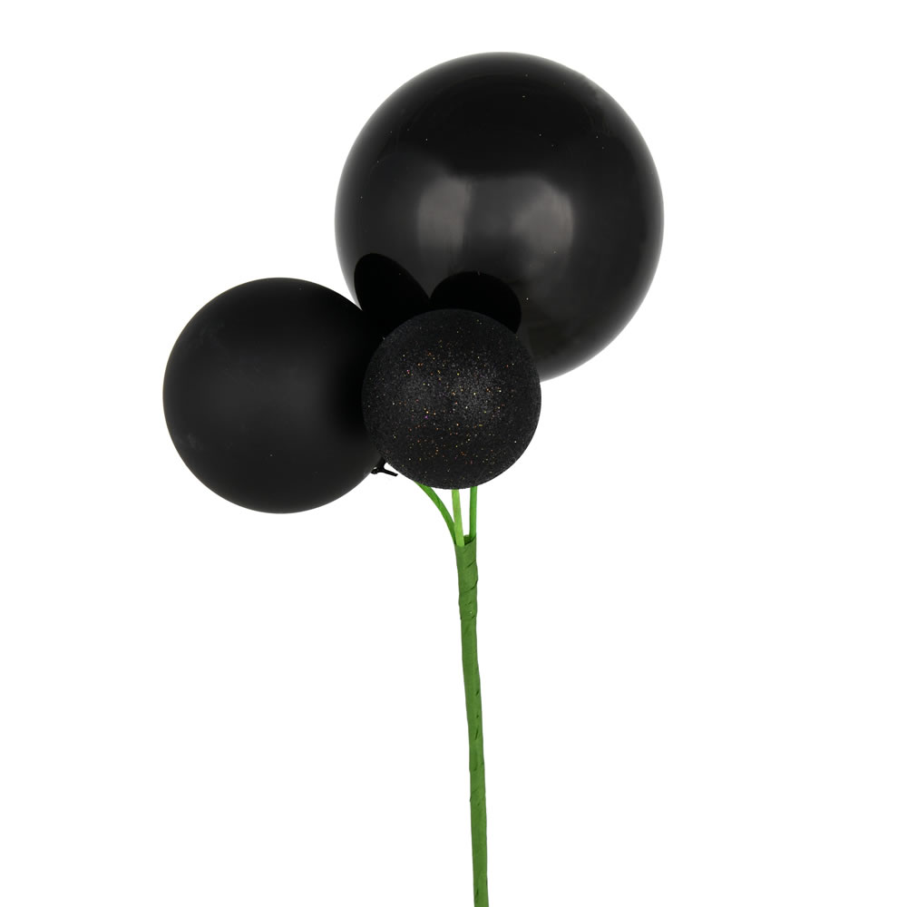N193117 18 in. Ball Ornament Christmas Pick, Black - 3 Per Bag