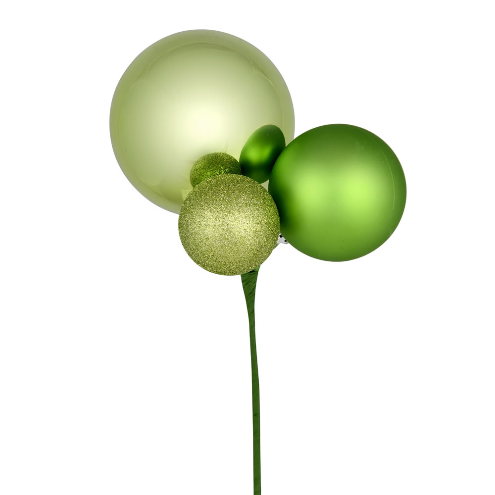 N193154 18 in. Ball Ornament Christmas Pick, Celadon - 3 Per Bag