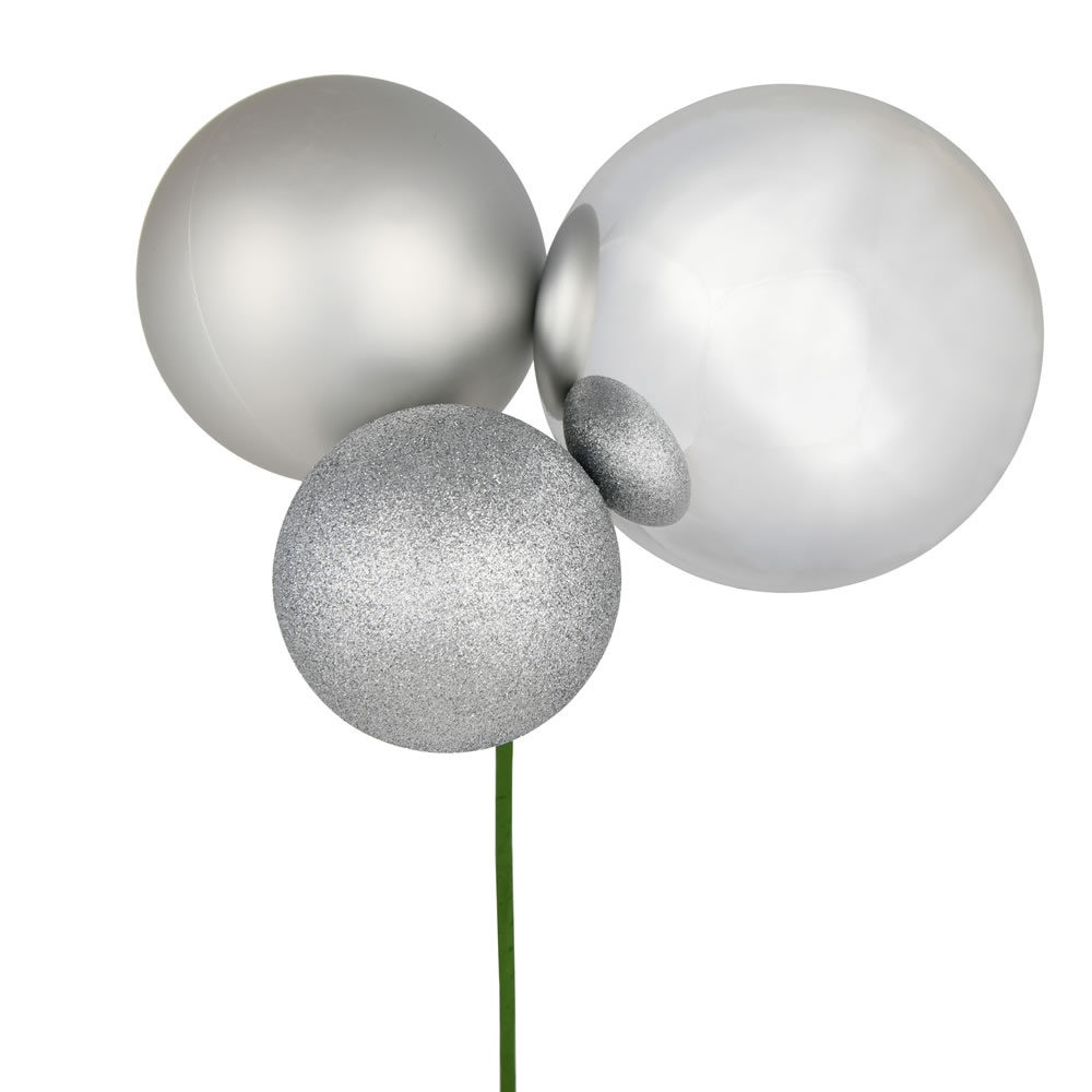 N193207 18 in. Ball Ornament Christmas Pick, Silver - 2 Per Bag