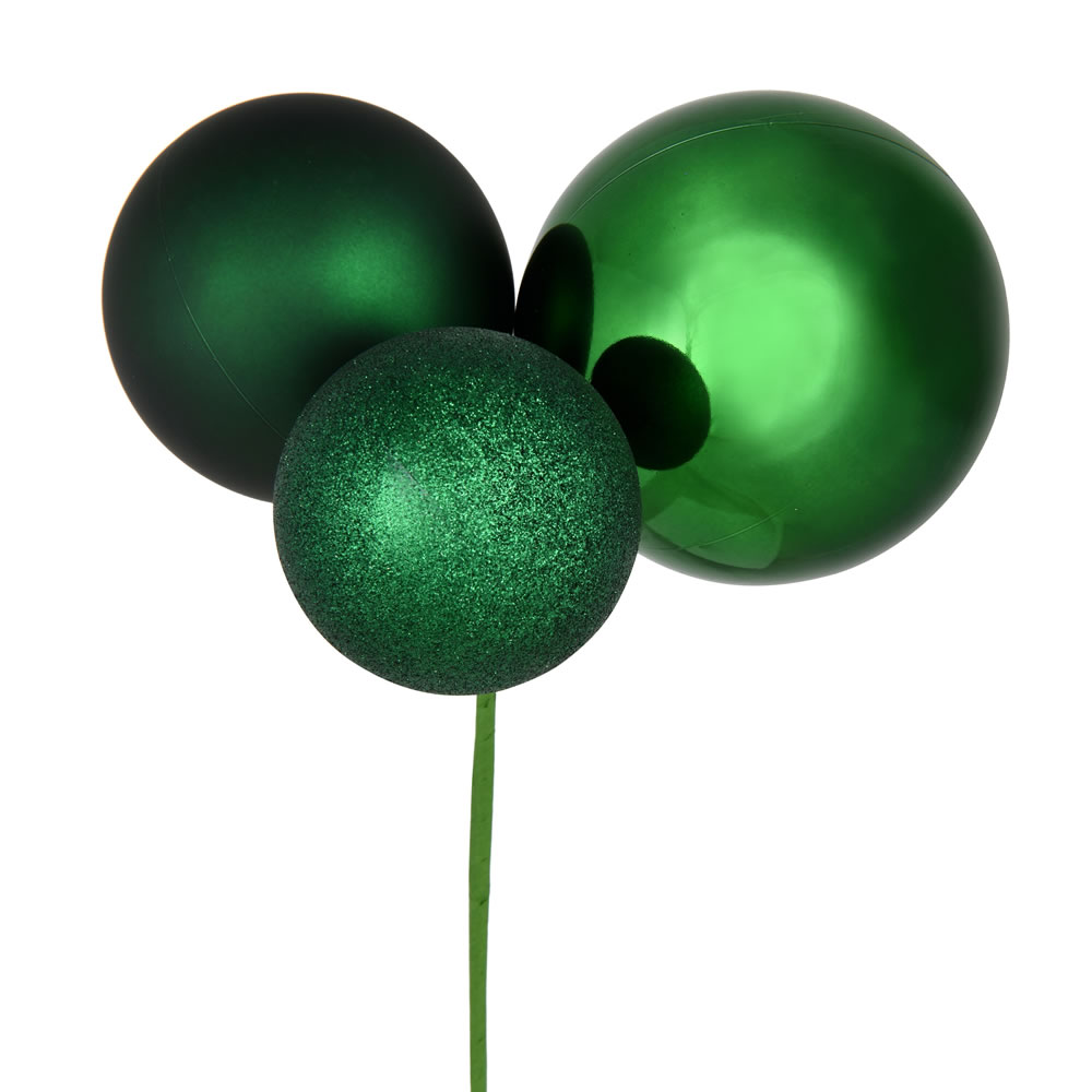 N193224 18 in. Ball Ornament Christmas Pick, Emerald - 2 Per Bag