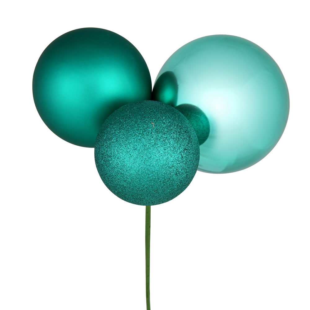 N193242 18 in. Ball Ornament Christmas Pick, Teal - 2 Per Bag