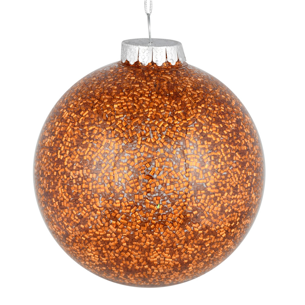 N191588 6 in. Tinsel Clear Ball Ornament, Copper - 4 Per Bag