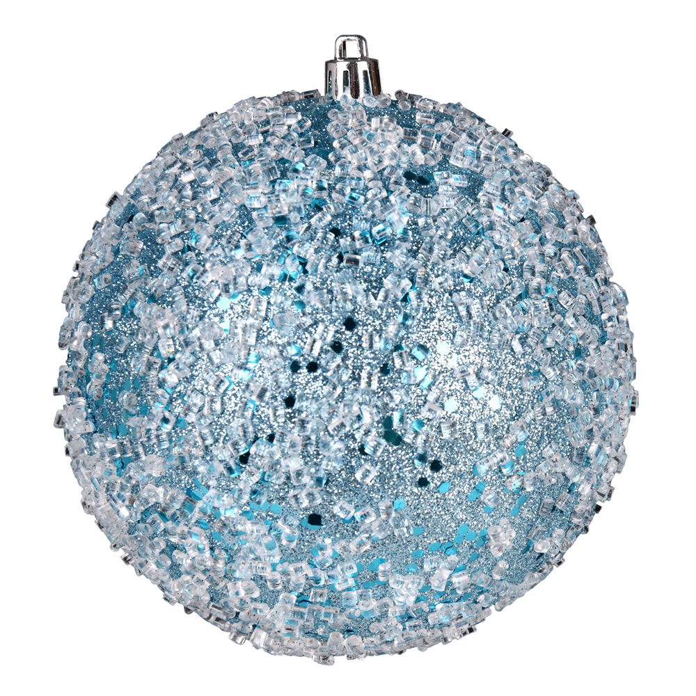 N190332D 6 in. Glitter Hail Ball Ornament, Baby Blue - 4 Per Bag
