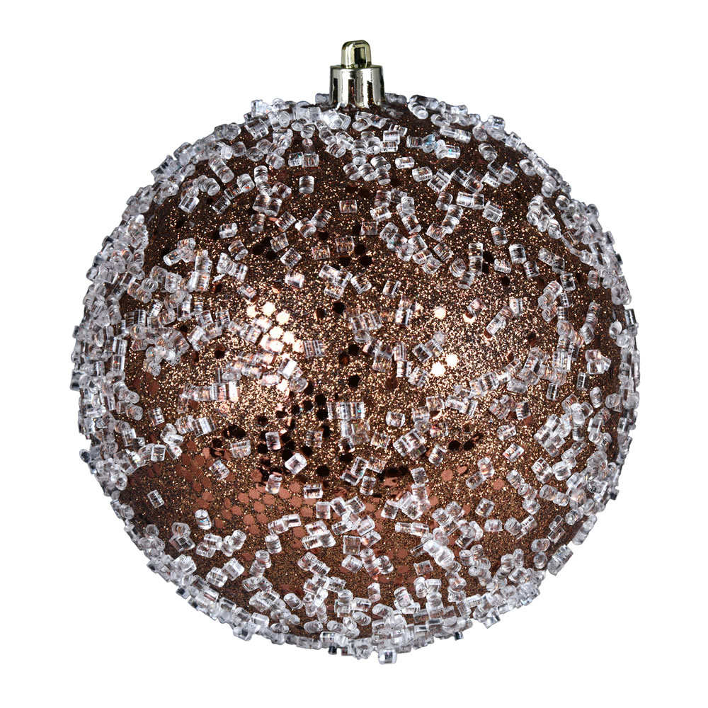 N190476D 8 in. Drilled Wired Glitter Hail Ball Ornament, Mocha