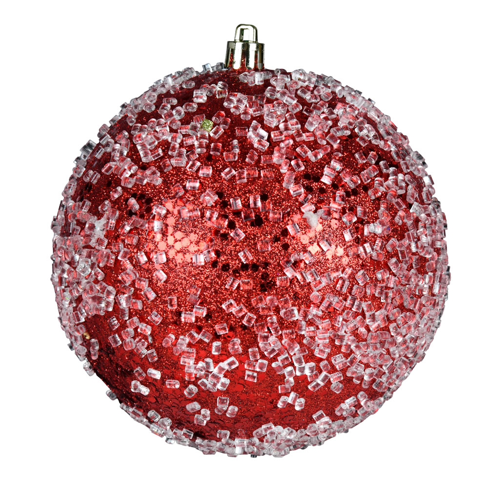 N190503D 10 in. Glitter Hail Ball Ornament, Red