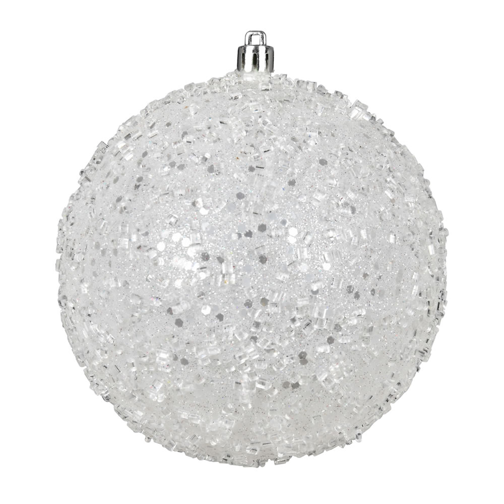 N190511D 10 in. Glitter Hail Ball Ornament, White
