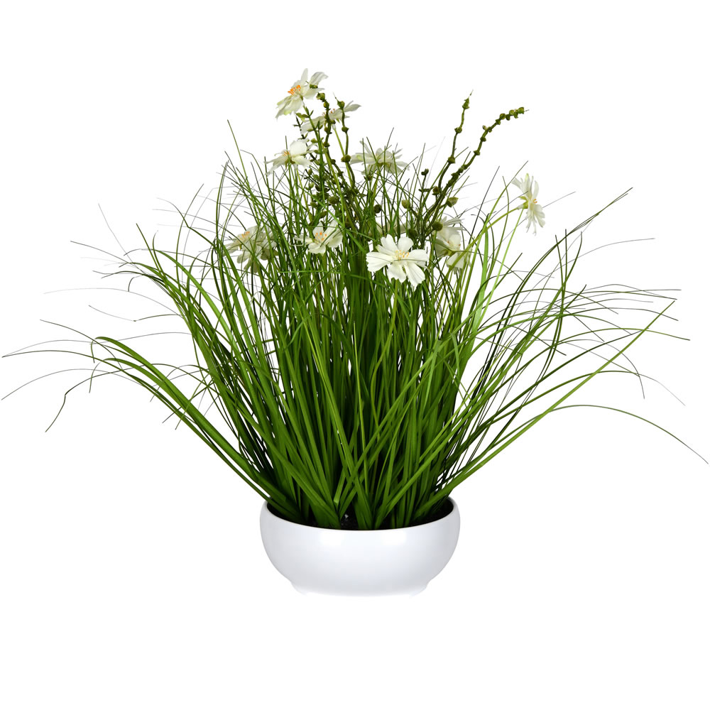 FV190416 16.5 in. Artificial Potted Cosmos & Green Grass, Cream
