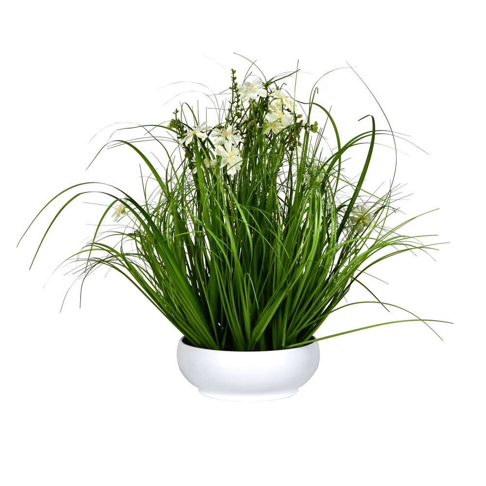 FV190421 21 in. Artificial Potted Cosmos & Green Grass, Cream