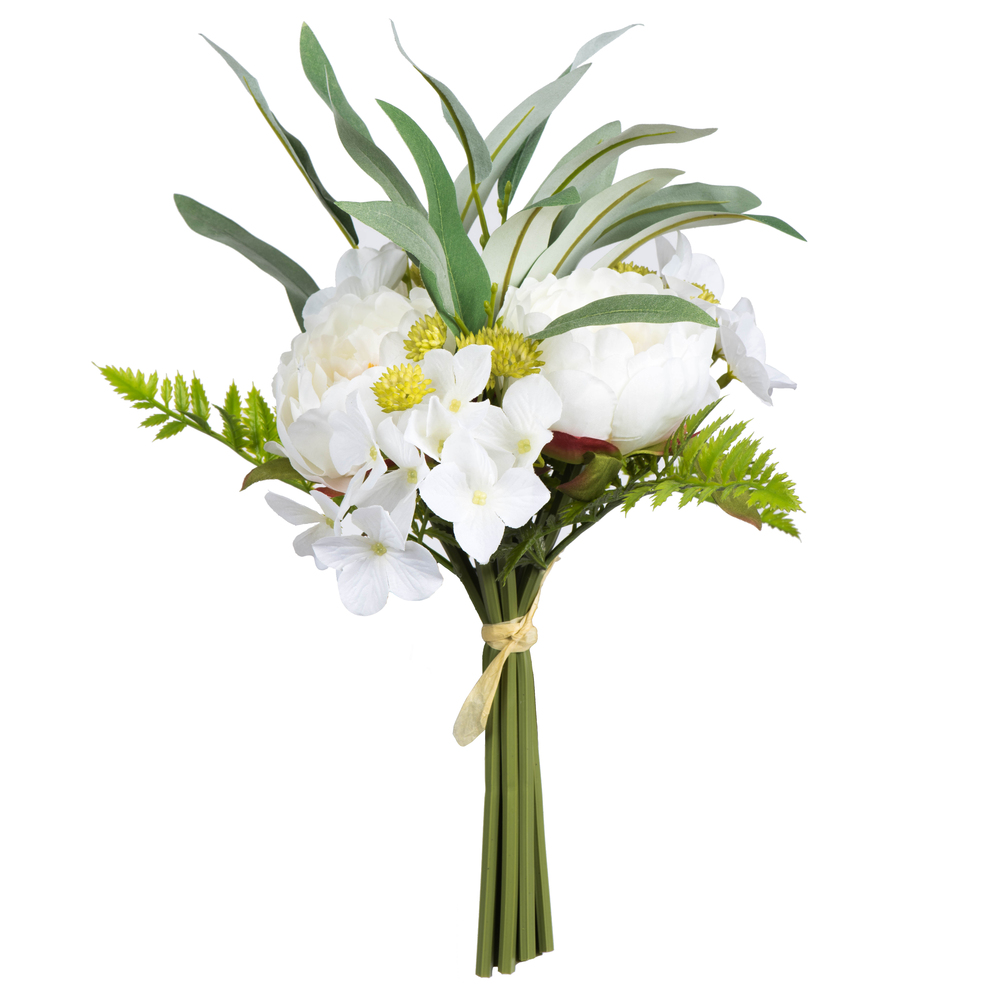 FS190611 14 in. Artificial Peony Bouquet, White - Pack of 2