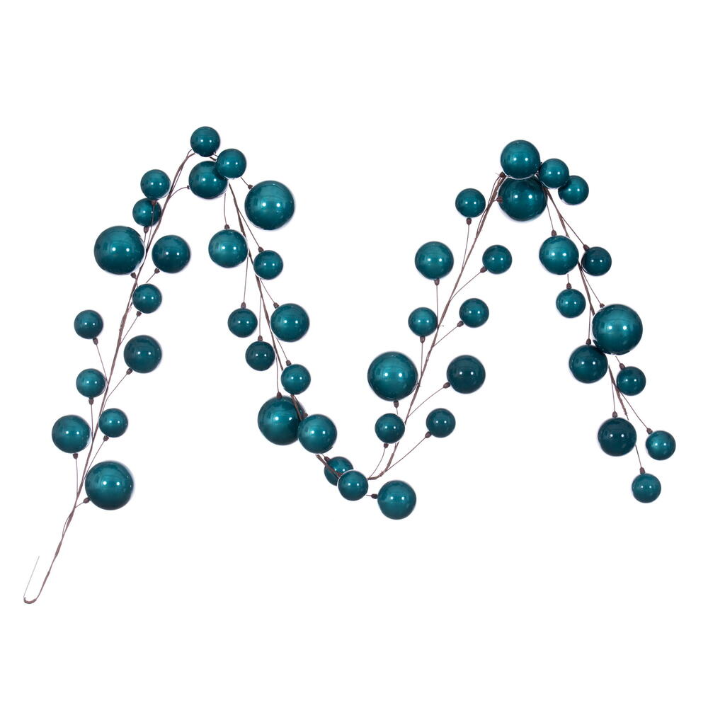 N222841 10 ft. Pearl Branch Ball Wire Garland, Dark Teal