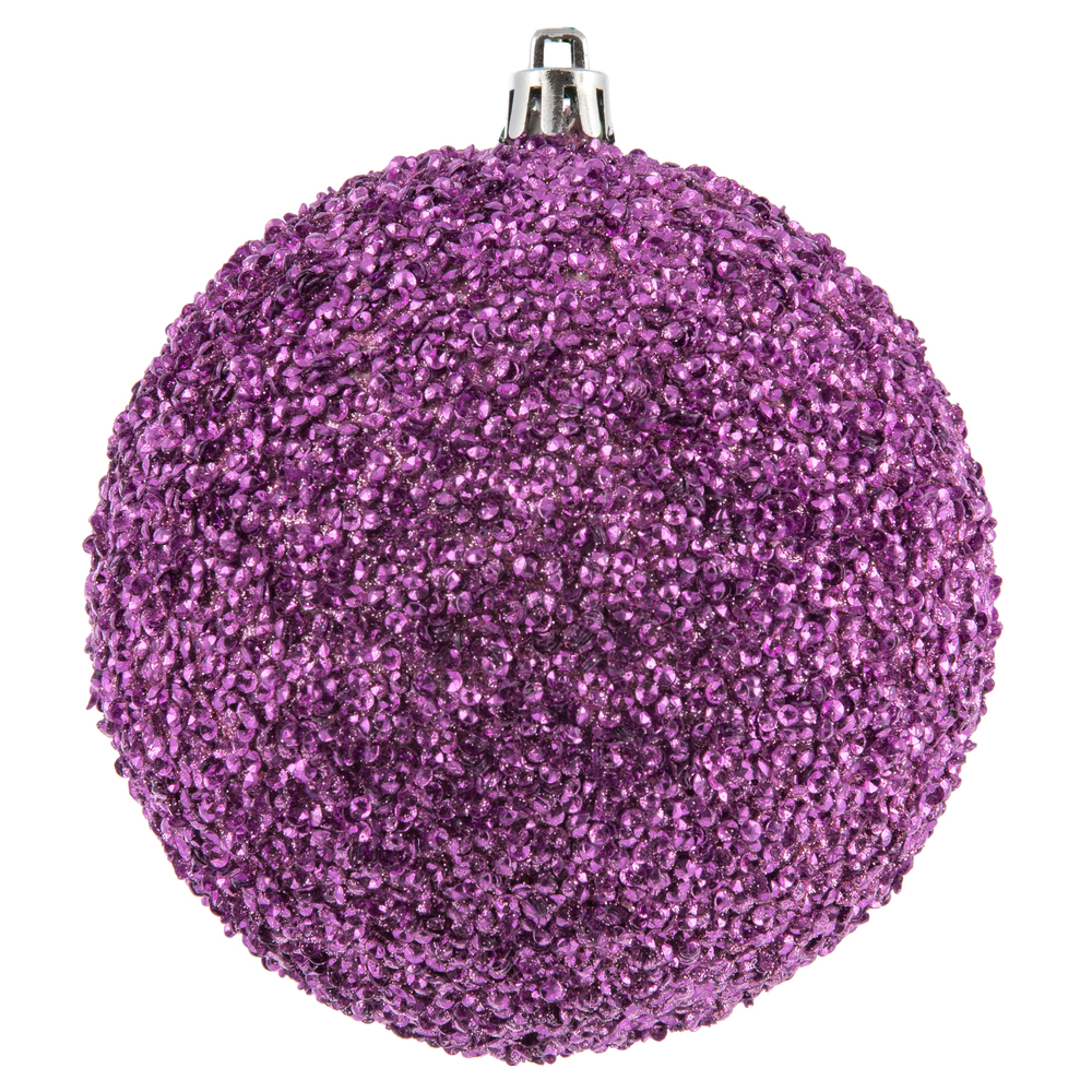 N185679D 4 in. Beaded Ball Ornament, Pink - 6 Per Bag