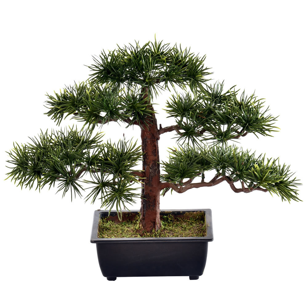 TA192510 10 in. Artificial Potted Guest Greeting Bonsai Pine Tree, Green