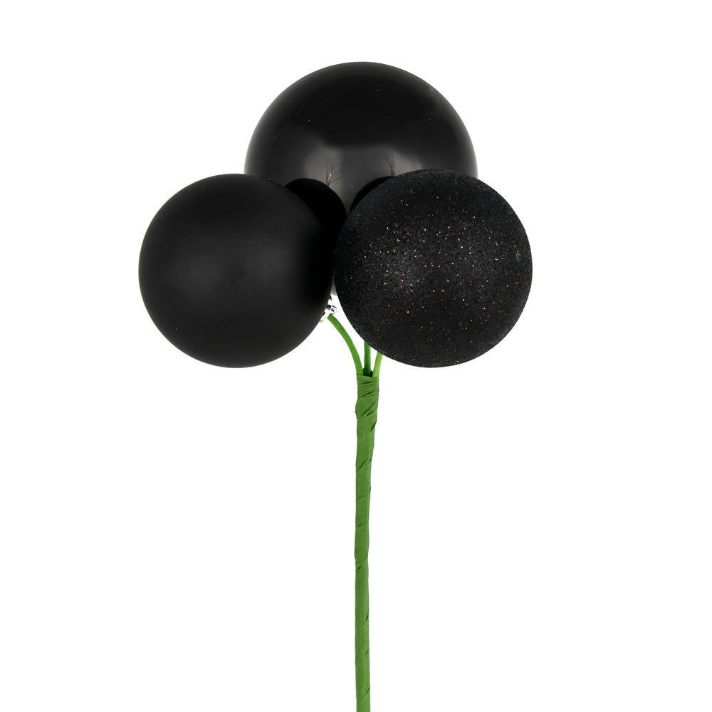 N193017 18 in. Ball Ornament Christmas Pick, Black - 4 Per Bag