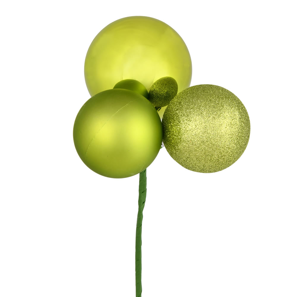 N193073 18 in. Ball Ornament Christmas Pick, Lime - 4 Per Bag