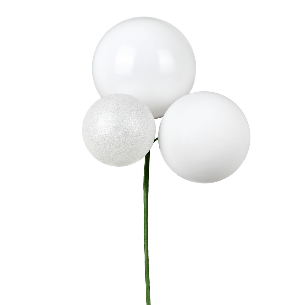 N193211 18 in. Ball Ornament Christmas Pick, White - 2 Per Bag