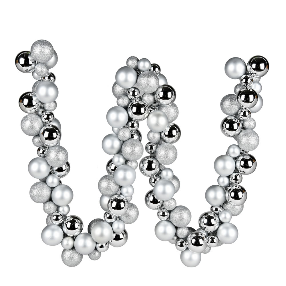 N191207 6 ft. Assorted Ornament Ball Garland, Silver