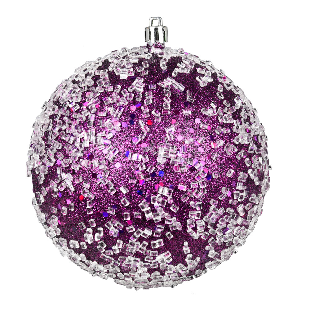 N190126D 4 in. Glitter Hail Ball Ornament, Plum - 6 Per Bag