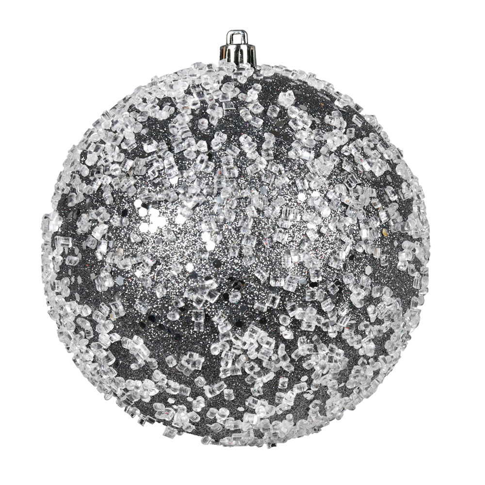 N190287D 4.75 in. Glitter Hail Ball Ornament, Pewter - 4 Per Bag
