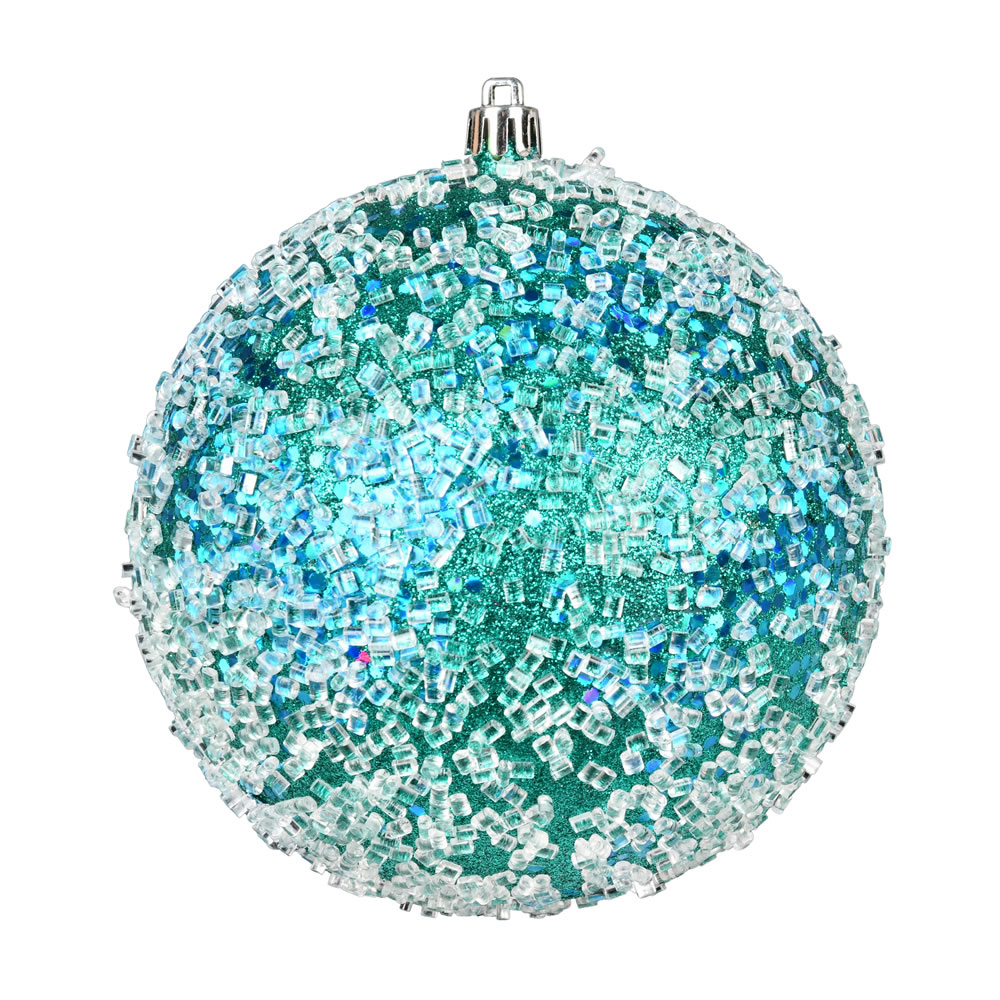 N190442D 8 in. Glitter Hail Ball Ornament, Teal
